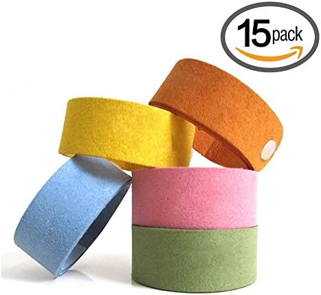HEEDA Mosquito Bracelet ( 15 Pack ） Pest Control lnsect Protection, Effective Protection for Indoor and Outdoor at Least 120 Hours - No Spray, Deet-free - 100% Natural Essential Oils（5 Colors）