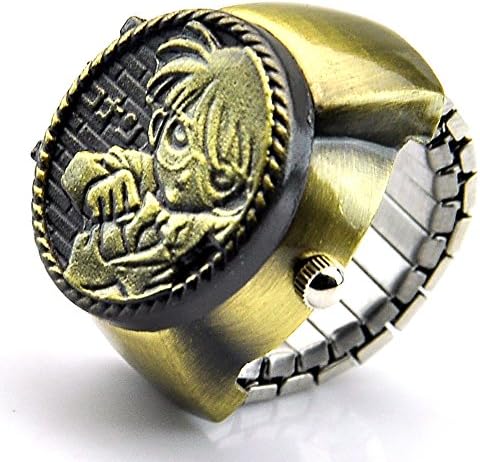 Sinceda Steampunk Detective Conan Bronze Tone Quartz Finger Ring Watch with Gift Box