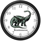 Brontosaurus - Green Dinosaur Animal Wall Clock by WatchBuddy Timepieces (Black Frame)