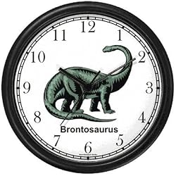 Brontosaurus - Green Dinosaur Animal Wall Clock by WatchBuddy Timepieces (Black Frame)