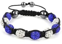 REDUCED TO CLEAR Very good QUALITY Shamballa macrame style 10mm clay Czech crystal ball Aqua Blue and Silver coloured friendship bracelet with hematite beads & black waxed cord draw string by CAITS-JEWELLS ©