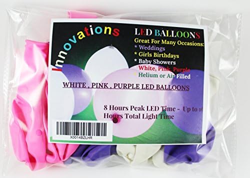 LED Balloons White Pink Purple Light Up Balloons, Great For Wedding Balloons, Girls Birthday Party Supply, Flashing White LED, Long Lasting High Qulaity Latex LED Balloon By Innovations, 15 PACK