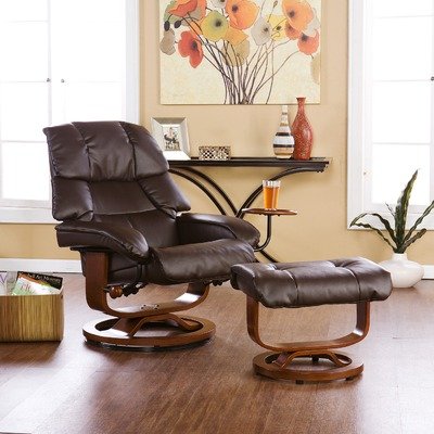Cafe Brown Leather Recliner with Ottoman