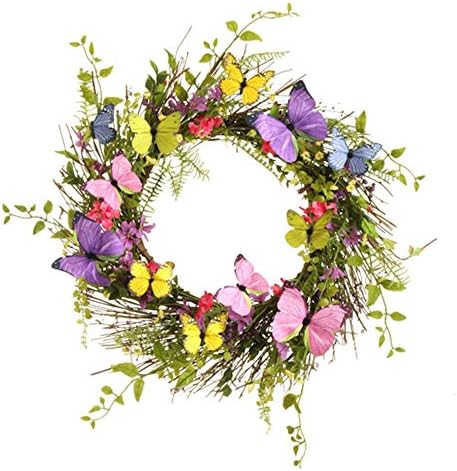 Butterfly and Wildflower Floral Wreath, 20 Inches Diameter, Multicolored