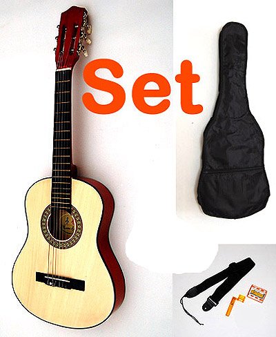 Kindergitarre 1/4 Größe mit Gitarrentasche, Gurt, Ersatzsaiten + Plektron -  für ca. 4 - 7 Jahre