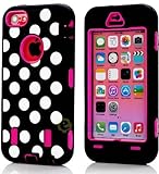 myLife (TM) Hot Pink + Black Polka Dotted Style 3 Layer (Hybrid Flex Gel) Grip Case for New Apple iPhone 5C Touch Phone (External 2 Piece Full Body Defender Armor Rubberized Shell + Internal Gel Fit Silicone Flex Protector + Lifetime Waranty + Sealed Inside myLife Authorized Packaging Only) 