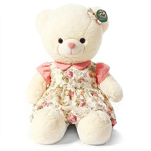 Kaylee & Ryan 27.6" White Teddy Bear Plush Toy in Floral and Pink Skirt