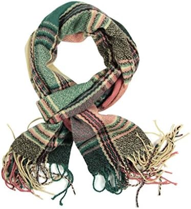 ALK Women Stripe Classic Warm Autumn Tassels Scarf Pink Green