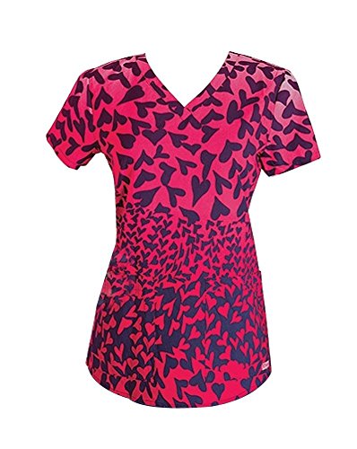 Grey's Anatomy Women's 2 Pocket Print V-Neck Top with Shirring Detail