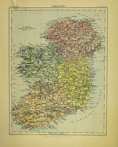1880 MAP IRELAND COUNTIES BRITANNICA NINTH EDITION