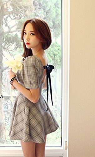 バックリボン チェック ホルターネック ラウンドネック 半袖 ワンピース ドレス チュニック 美脚 スカート ブラウス バスト オールインワン コンビネゾン シャツブラウス チュニックシャツ セットアップ カジュアル レディース 春物 夏物 可愛いスカーフ付き T-328