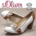s.OLIVER, Damen Pumps mit Dekoschnalle, Decksohle aus echtem Leder, weiss-braun