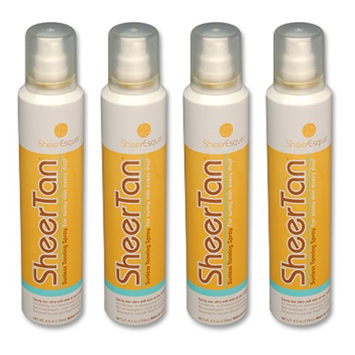 SheerTan Sunless Tanning - 4 Pak Tanning Spray - Self Tan On-The-Go and the Perfect Indoor Tan - Package includes 4 Aerosols - Wand Sold with Starter Set Only