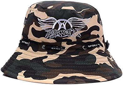 XIYY Aerosmith Band Logo Embroidery Camo Bucket Hat Hunting Fisherman Cap