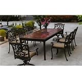 Darlee Santa Monica Granite Top Cast Aluminum Outdoor Patio Dining Set With Cushions - 90 Inch Rectangular - Antique Bronze