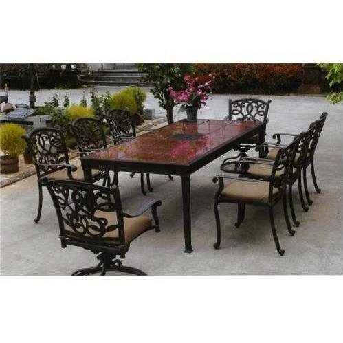 Darlee Santa Monica 90 Inch Rectangular Granite Top Cast Aluminum Dining Set With Cushions product image