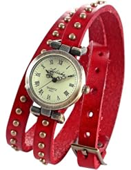 AMPM24 Vintage Red Leather Girl Lady Women Slim Wrap Around Bracelet Quartz Watch WAA275