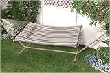 Bliss Hammocks BQH-483 Bliss Euro Quilted Hammock with Button Tuft Pillow - Dark Brown, Taupe, Grey, White Stripe Pattern