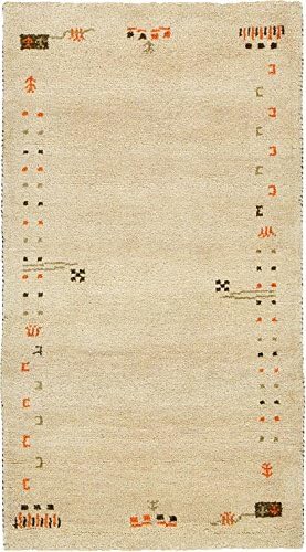 Hand Knotted Wool 2' 4 x 4' 7 Indo Gabbeh Cream Rug