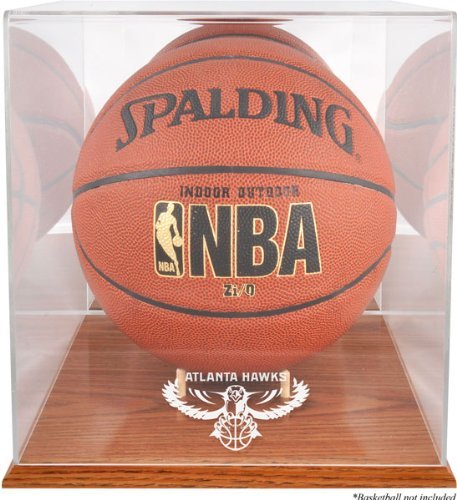 Atlanta Hawks Team Logo Basketball Display Case | Details: Oak Base, Mirror Back