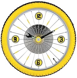 Bike Tire Clock with Yellow Rubber Tire Rim