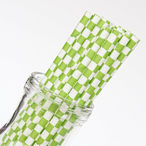 Checkered Lime Paper Straws