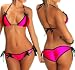 LOCOMO Sexy Lingerie Black Lace Edge String Swimwear Halter Bikini Set BN88 PK One Size Pink