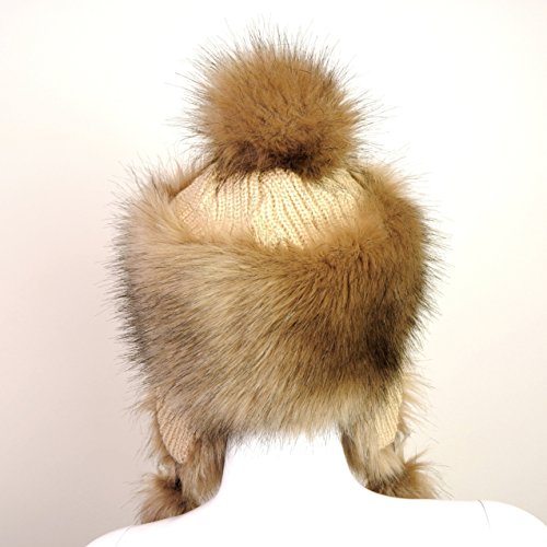 Faux Fox Fur Winter Trapper Pompom Ears Hat Women Trapper Russian Style Hat Cossack