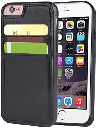iPhone 6 Wallet Case, SASA Synthetic Leather iPhone 6 case Back Cover with Credit Card Holders Anti-Scratch Soft Rubber Bumper case for iPhone 6/6s 4.7 Inch - Black