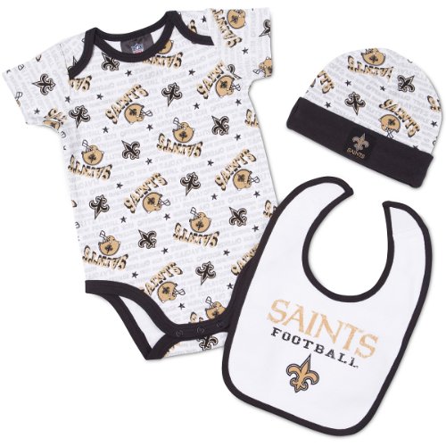NFL Infant/Toddler Boys' New Orleans Saints Bodysuit, Bib & Cap Set (Team Color, 6M)