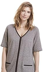 Plus Size V-neck Piping Short 3/4 Sleeves Shift Cotton/Elastane/Linen/Polyamide/Polyester/Viscose  Dress