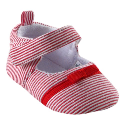 Girl's Bow Dress Shoe for Baby, Red Stripe, 0-6 months