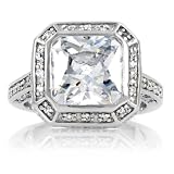 Vedete's Fake Engagement Ring - 5 CT CZ Diamond - Princess Cut CZ and Rhodium Electroplated Sterling S