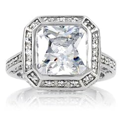Vedete's Fake Engagement Ring - 5 CT CZ Diamond - Princess Cut CZ and Rhodium Electroplated Sterling S - 6