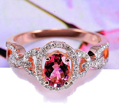 Halo Pink Tourmaline Gemstone and Diamond Engagement Ring Wedding Set 14k Rose Gold (0.65ct)