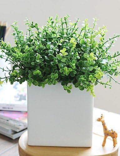 27cm H Modern Style Simulation Small Green Grass with White Porcelain Vase