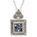 Genuine Marcasite Blue Square Pendant Sterling Silver Pendant Necklace