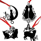 Metal Bookmark Black Cats Series with Mini envelopes JoyTong Fashionable and Cute Silhouette Book Mark Set of 4(Love Heart Cat,Butterfly Cat,Moon cat,Cat Lovers)