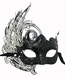 Venetian Black Mask w/ Metal Swan Laser-cut on Side and Crystals Decorate