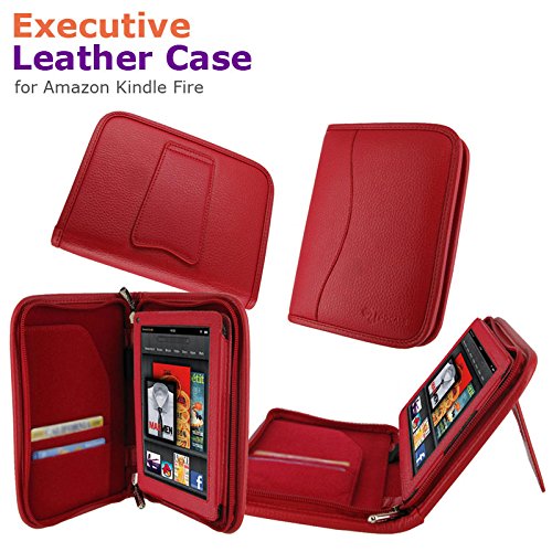 rooCASE Executive Portfolio (Red) Leather Case Cover with Landscape / Portrait View for Amazon Kindle Fire 7-Inch Android Tablet (NOT Compatible with Fire HD
