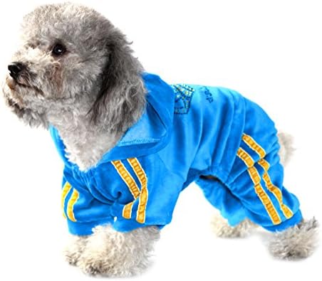 ESINGYO Pet Clothing Clothes for Small Dog Cat Puppy Soft Velvet Crown Jumpsuit Coat Hooide Pajamas Tracksuit Blue M