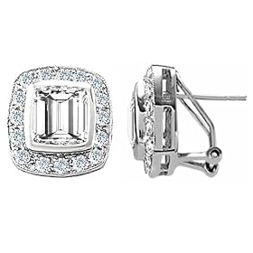 Buy 7.50 cttw 925 Sterling Silver 14K White Gold Plated Genuine Emerald Cut White Topaz Earrings by Finejewelers
