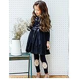 WIN キッズワンピース フォーマル女児 キッズ 服 子供 長袖 女の子 ガールズ ワンピース 韓国スタイル 結婚式 発表会 入園式 入学式 卒園式 卒業式 七五三 パーティー (130cm, ネイビ