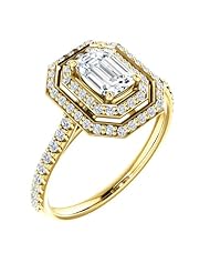14K Yellow Gold Emerald Cut Diamond Double-Halo Ring -- LIFETIME WARRANTY