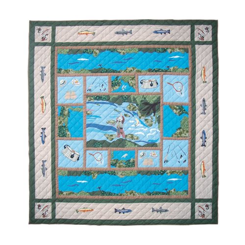 Patch Magic Twin Fly Fishing Quilt 65-Inch by 85-Inch