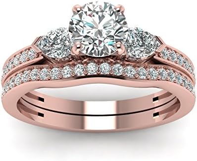 1 Carat Round Cut Diamond Wedding Rings 14K Rose Gold Pave Set GIA Certified (E Color, SI1 Clarity)