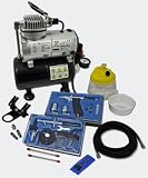 Professional Airbrush Compressor Set with 2 Guns AS186 & accessories