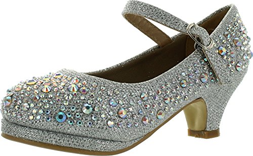 Forever Dana-58k Kids Mid Heel Rhinestone Pretty Sandal Mary Jane Platform Dress Pumps