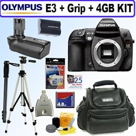 Olympus Evolt E-3 10.1MP Digital SLR Camera + Olympus HLD4 Battery Holder + 4GB Deluxe Accessory Kit