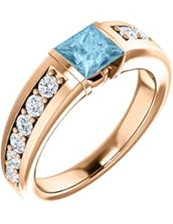 10K Rose Gold 5.00x5.00mm Princess Cut Aquamarine and Diamond Ring -- LIFETIME WARRANTY